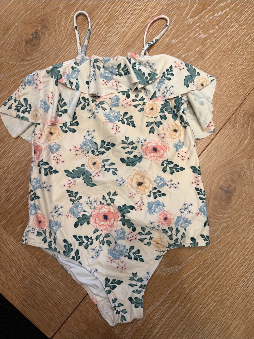 GAP Cream One-Piece Swimsuit with Pink, Blue & Yellow Floral Print